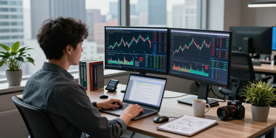 Quantitative trading data feed displayed on screens in a tech workspace, highlighting real-time financial analysis.