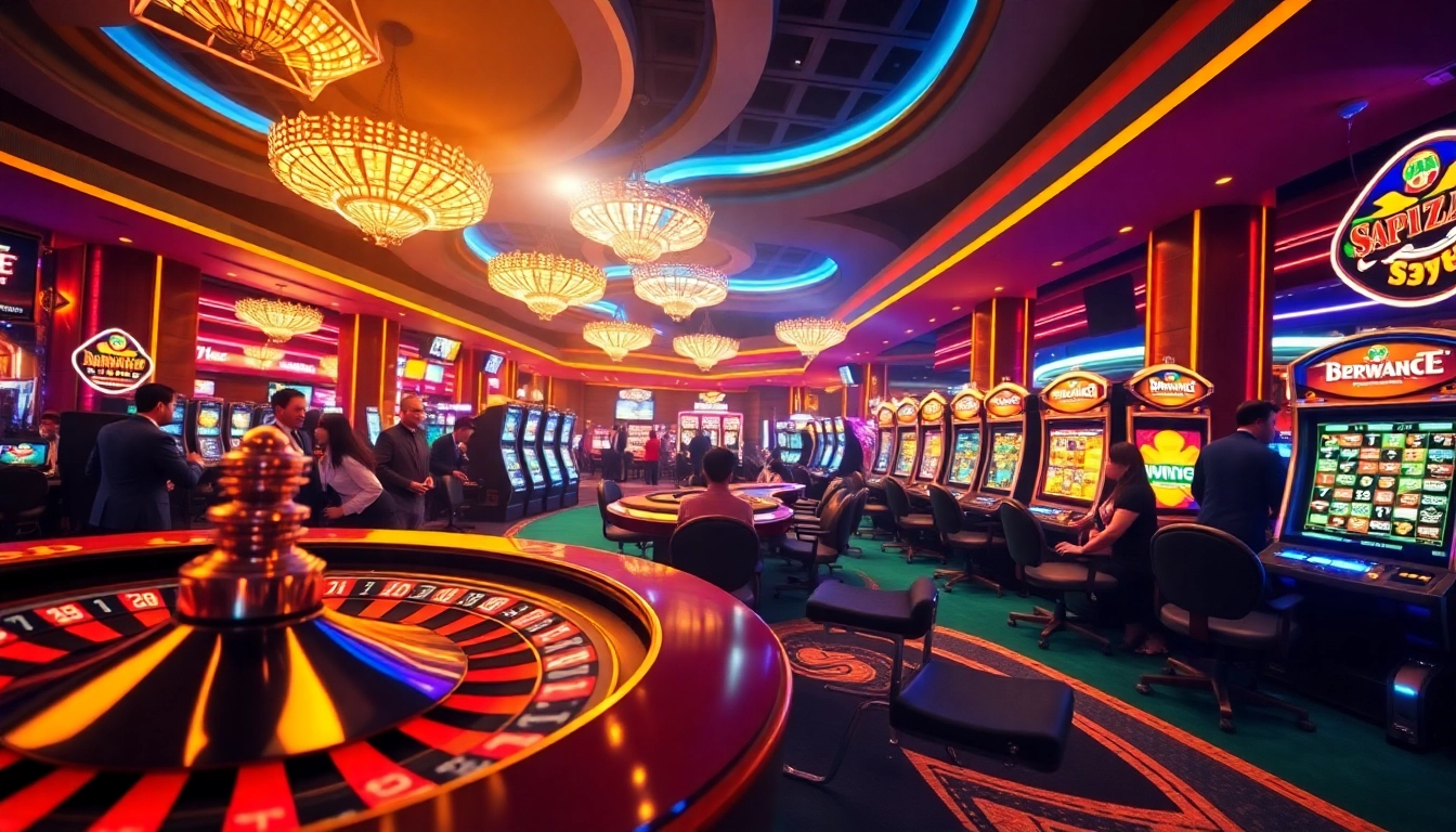 Experience the excitement of RR88 with dynamic casino gaming visuals featuring roulette and slot machines.