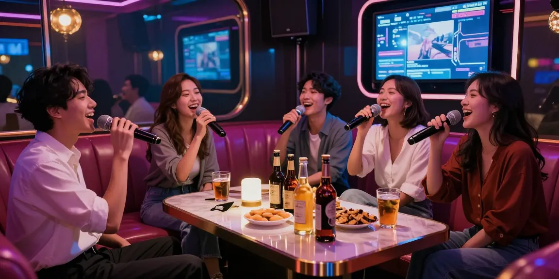 Nightlife at a premium karaoke room with drinks and singing at https://www.gangnamtune.com/ showcasing vibrant gangnam culture.