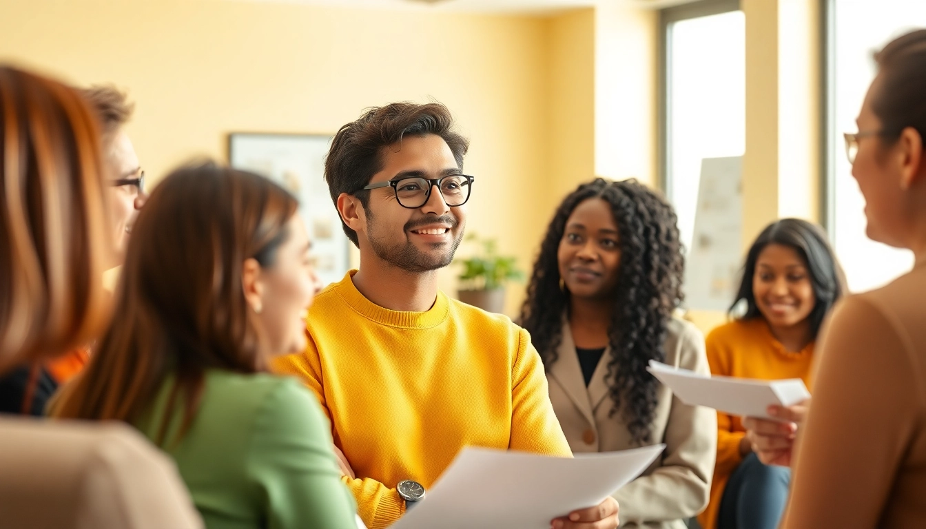 Find my true calling through a professional career coach guiding diverse individuals in a modern office.