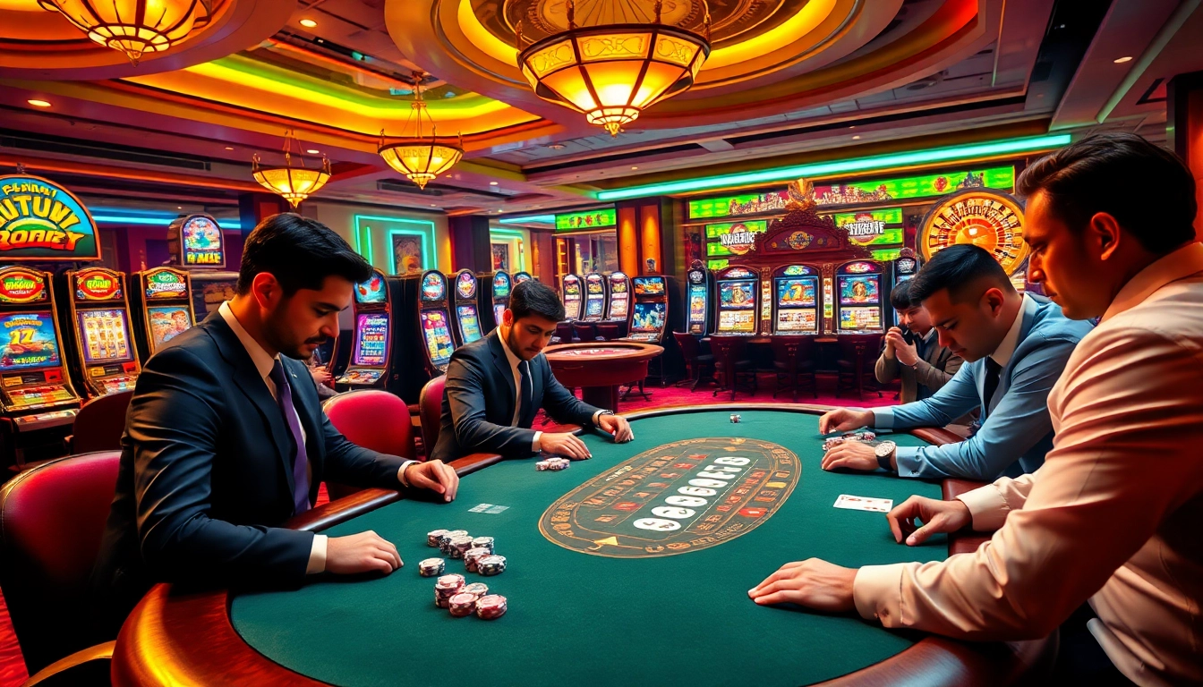 Intense poker action at 8qbet's luxurious casino table with professional players.