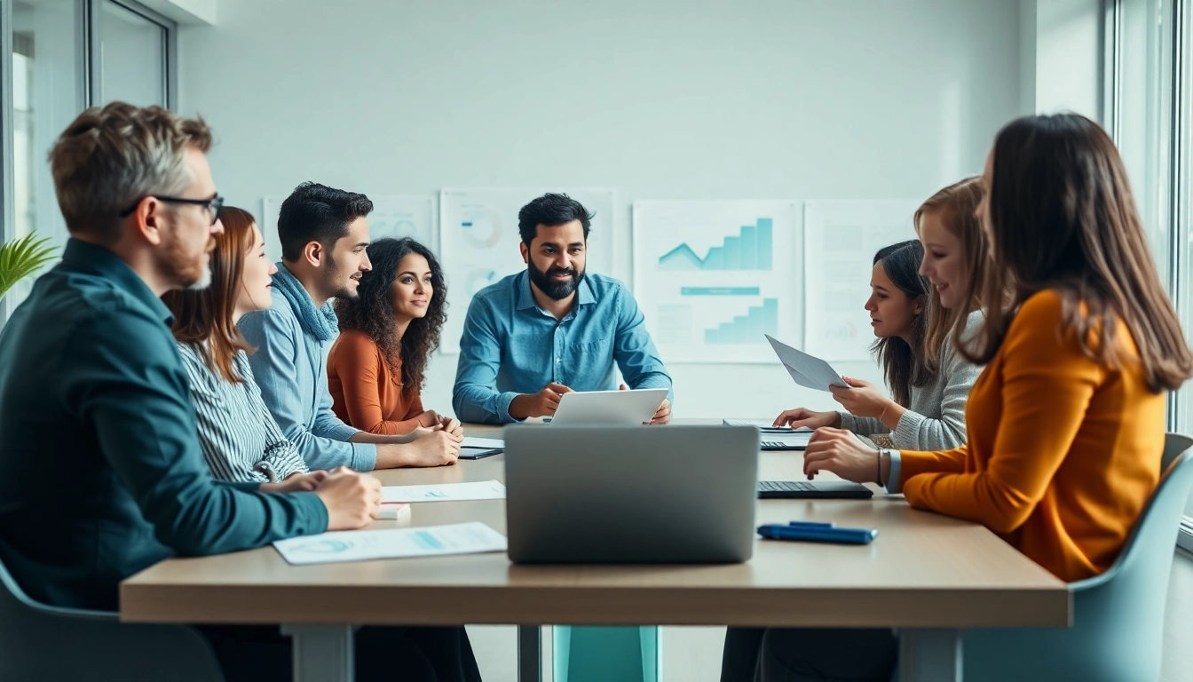 Engage in effective proposal writing and management with a diverse team collaborating on a presentation.