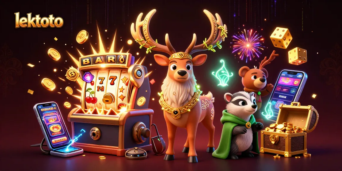 Experience lektoto's thrilling slots with an enchanting druid and a lucky badger in a vibrant casino scene.