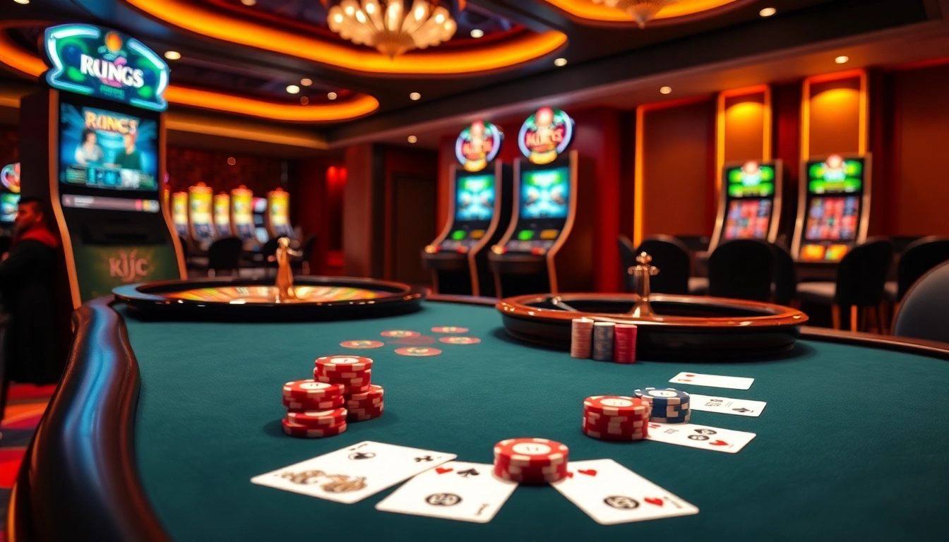 Experience thrilling gameplay at KJC's upscale casino with vibrant poker tables and slot machines.
