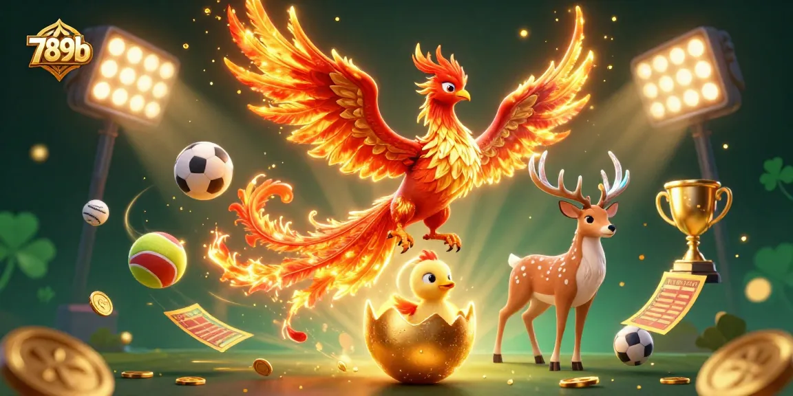 Join the excitement of betting with 789b's dynamic casino atmosphere featuring golden phoenix, baby phoenix, and mystical stag.