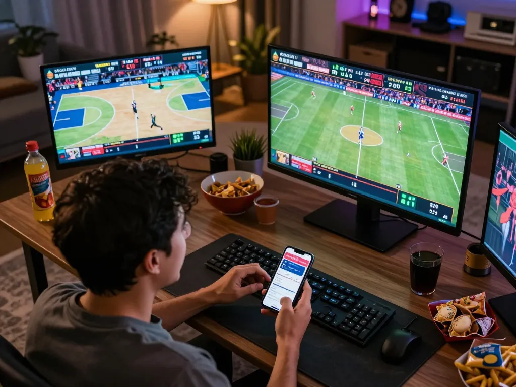 Engaging sports betting scene on smartphone at home, highlighting xoilactv excitement.