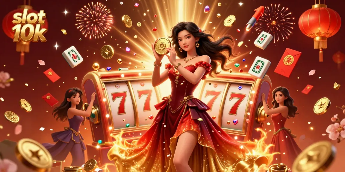 Experience thrilling wins with slot 10k in this vibrant 3D casino illustration featuring festive elements.
