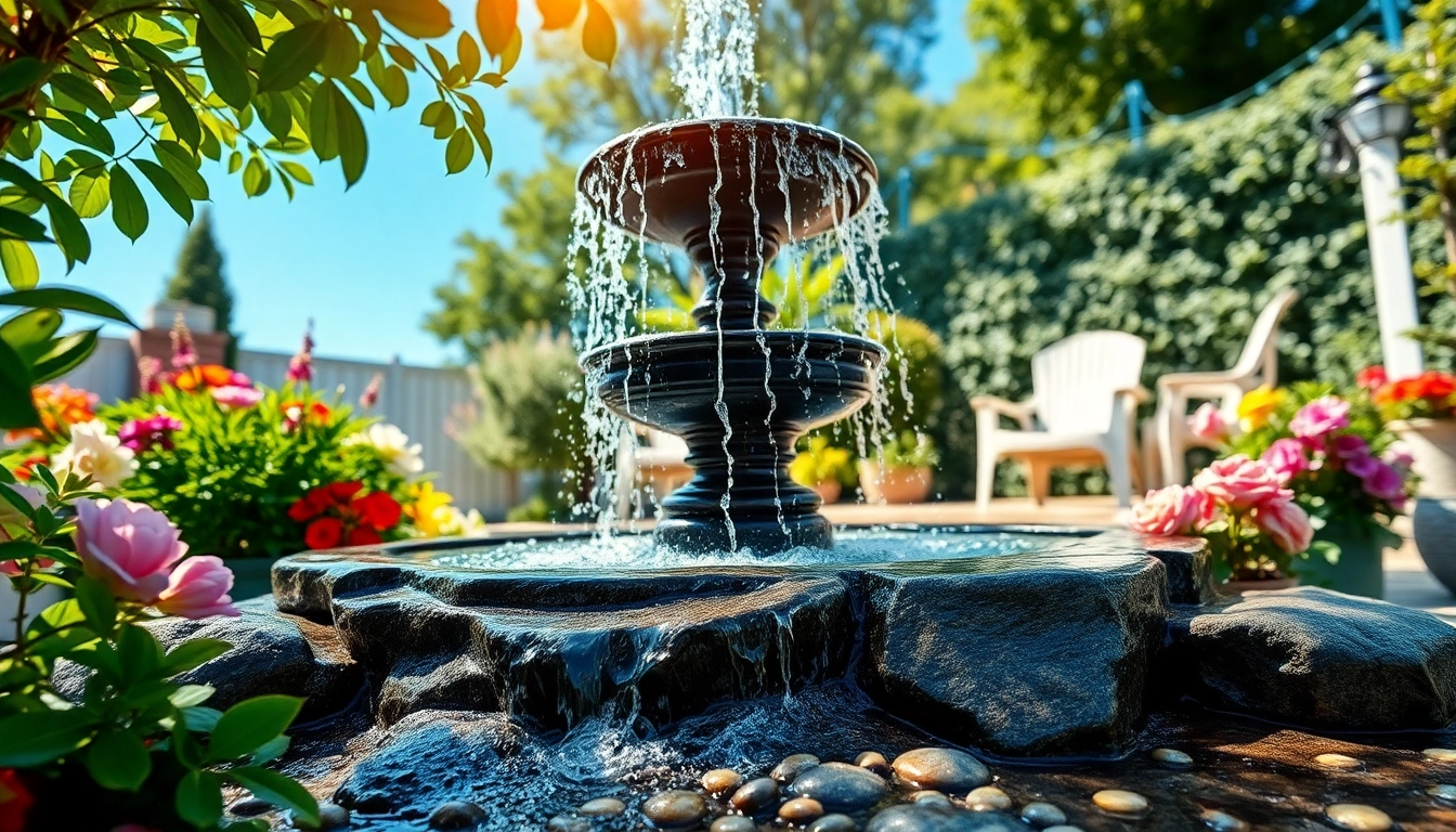 Enhance your garden with beautiful water features, including a cascading fountain that adds tranquility.