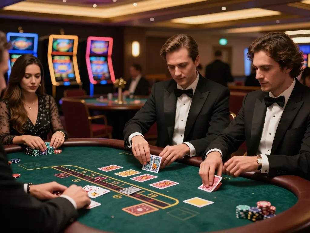 dn88 players engaging in a live blackjack game at a luxurious casino table.