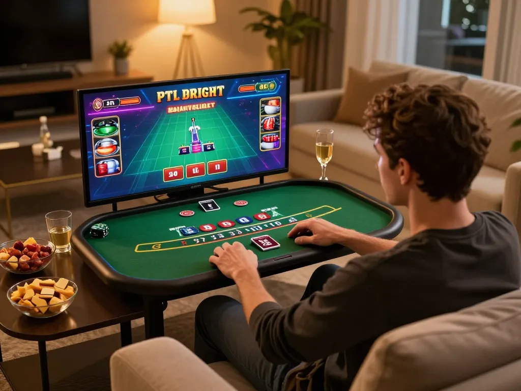 Player enjoying engaging live dealer blackjack game online at home with G28 gaming setup.