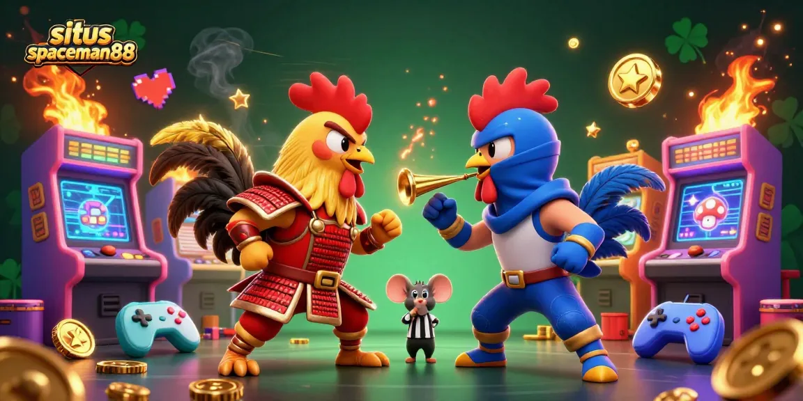Experience immersive gameplay at situs spaceman88 with dynamic fighting roosters and arcade elements.