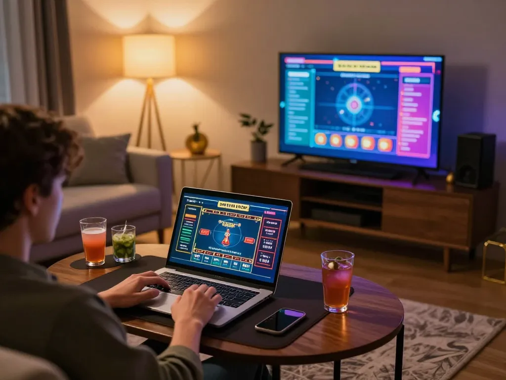Engaged user enjoying live dealer games on https://3win.blue/ with a cozy room ambiance.