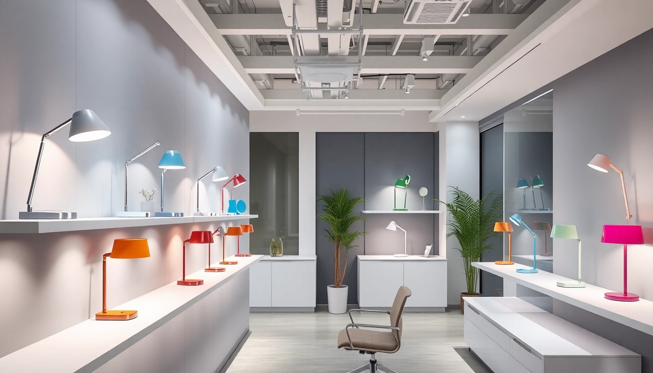 Showcase of ELC Lamps Online highlighting various stylish lamp designs in a contemporary setting.