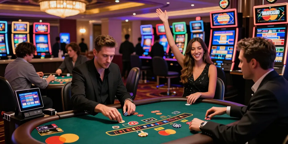 Experience the excitement at Mastercard casinos with players enjoying various games.