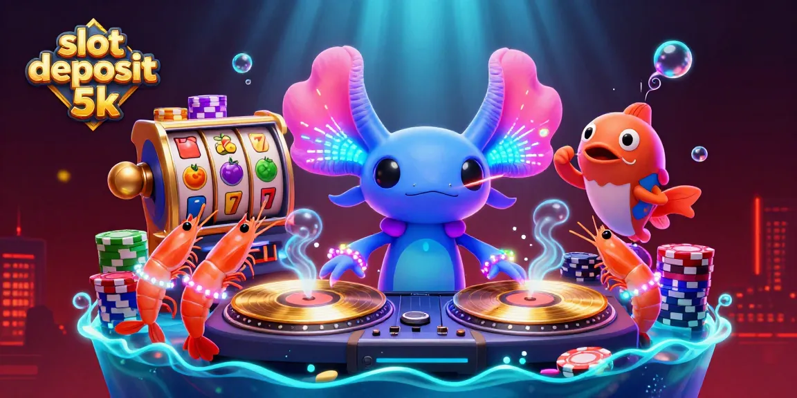 Experience the excitement of slot deposit 5k with a vibrant underwater casino scene featuring a neon DJ and lively sea creatures.