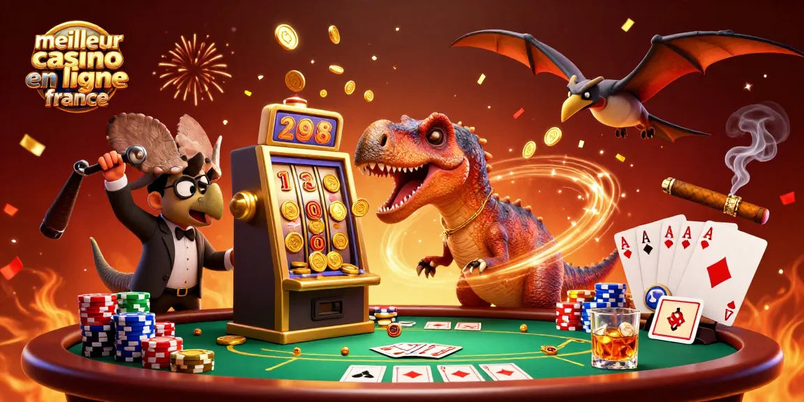 Un pachycéphalosaure frappant une machine à sous dorée, représentant le meilleur casino en ligne France.