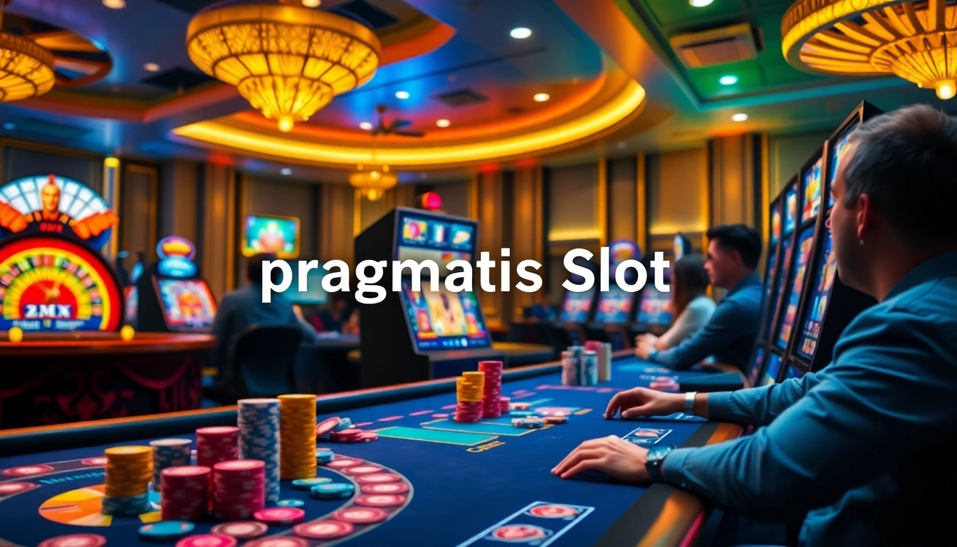 Players enjoying a pragmatic slot machine in a luxurious casino setting with vibrant colors.