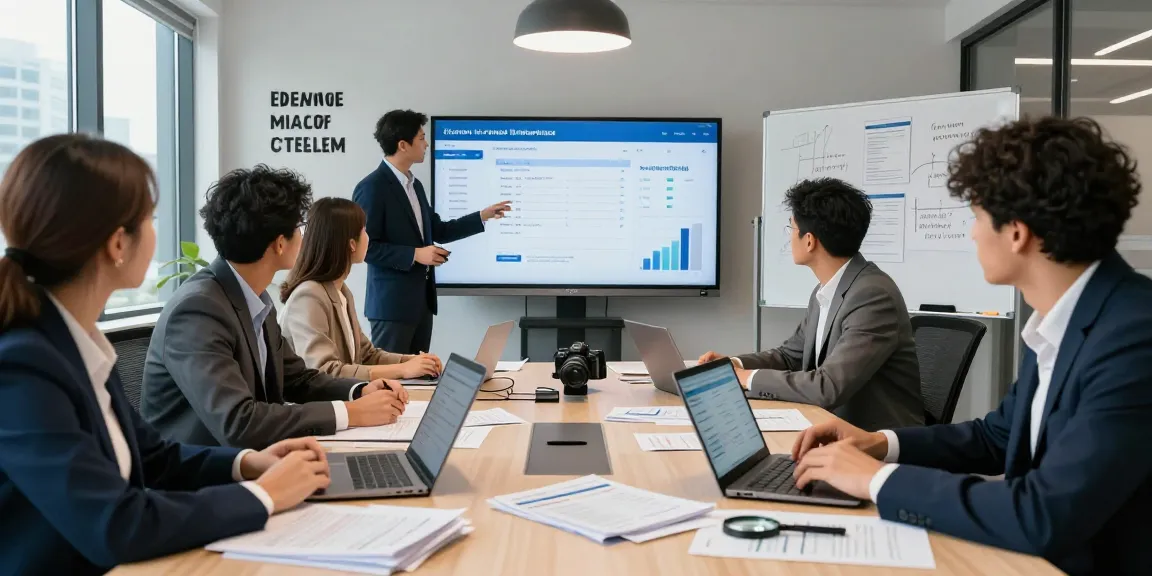 Detect fraud invoice during team meeting, showcasing professionals collaborating over suspicious invoices and digital analytics.