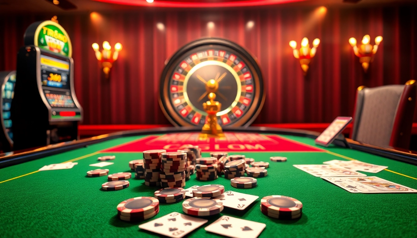 Experience excitement with TR88 BET at a vibrant casino table featuring poker chips and cards.