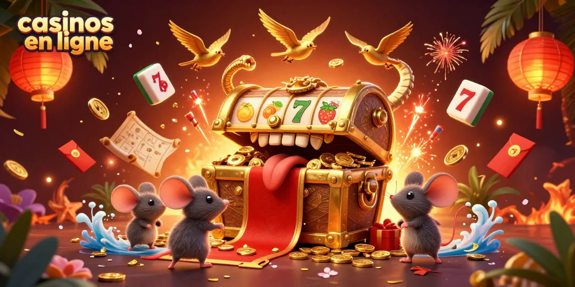 Jeux de casinos en ligne : illustration d'un coffre au trésor captivant et d'éléments de jeux dynamiques.