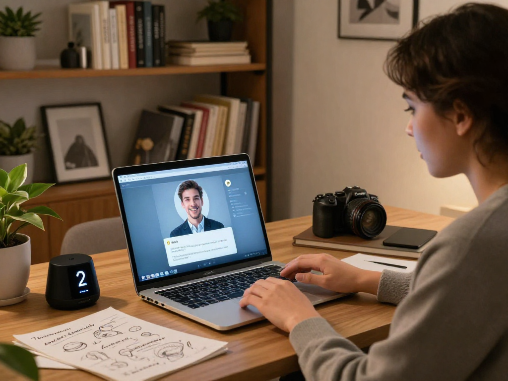 Engaging with a girlfriend AI chatbot in a modern home office setting.