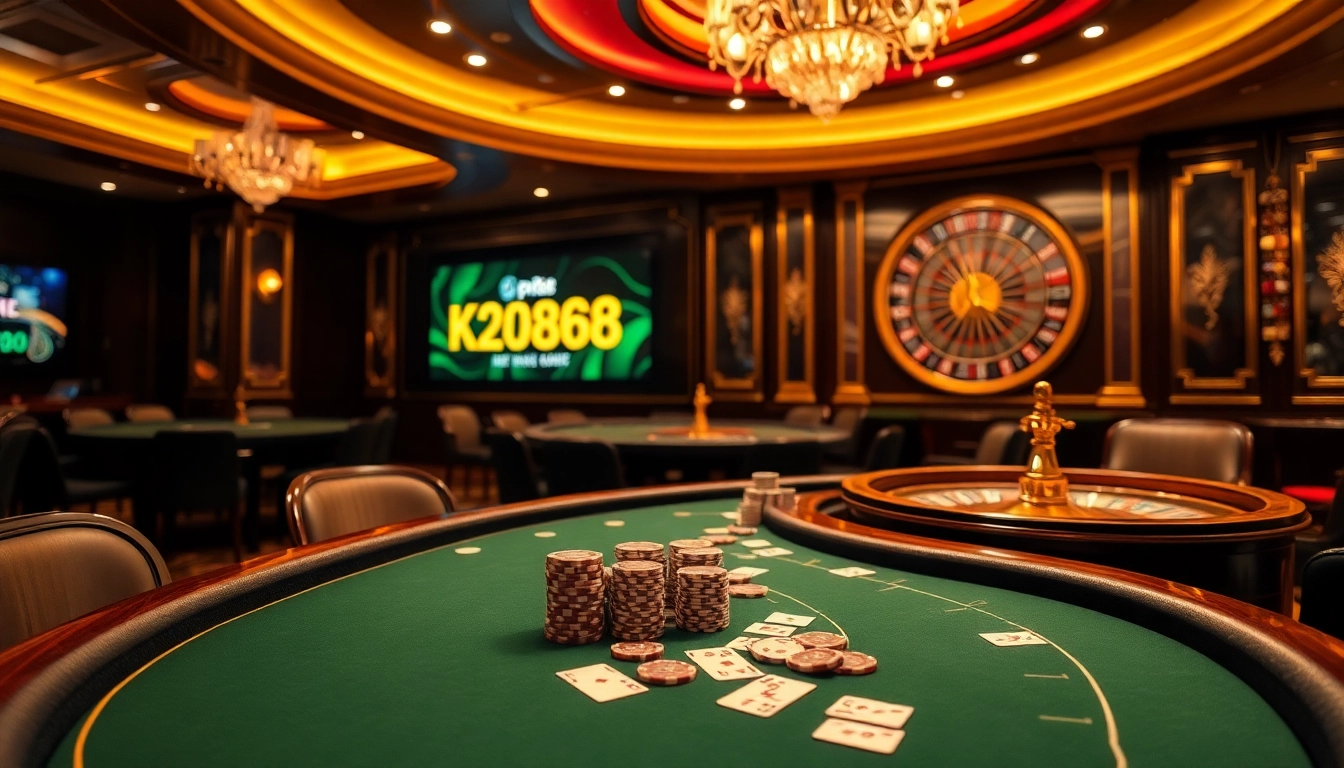 Engage with kp88 trang chủ at a luxurious poker table filled with vibrant chips and cards.