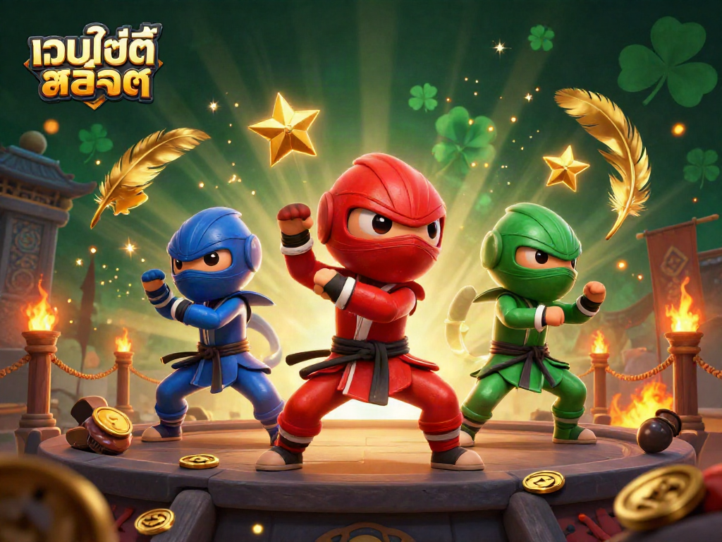 Experience exhilarating gameplay with เว็บไซต์สล็อต featuring colorful chameleon ninjas amidst a vibrant gambling scene.