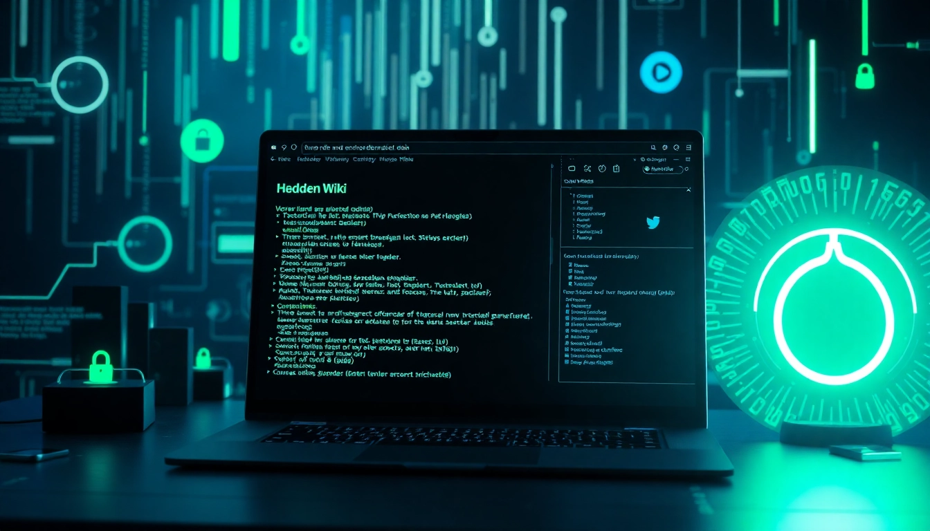 The hidden wiki 1 showcasing a dark web interface with mysterious cyber elements.