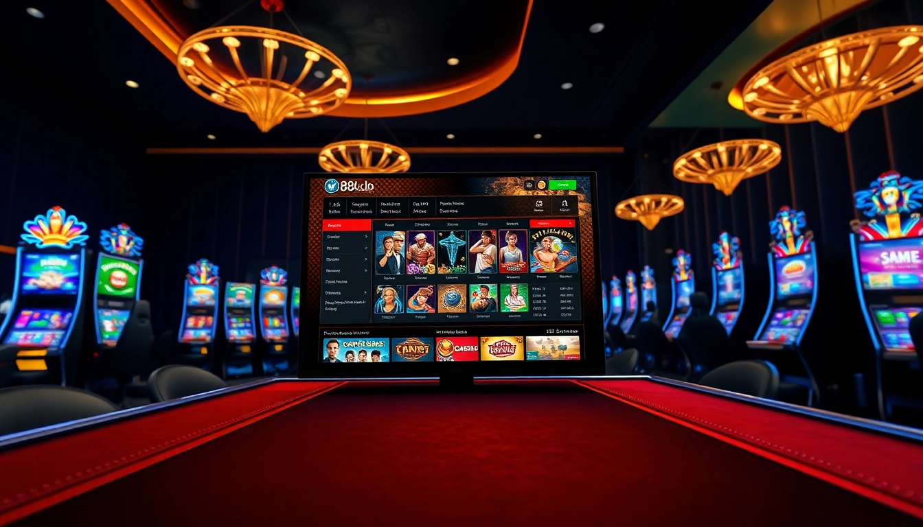 Experience luxury and excitement at 88clb's online casino, showcasing a vibrant gaming interface with rich colors.