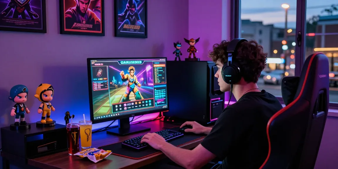 GARUDA303 slot player engaging in an exciting online gaming session, vibrant LED lights and gaming setup.