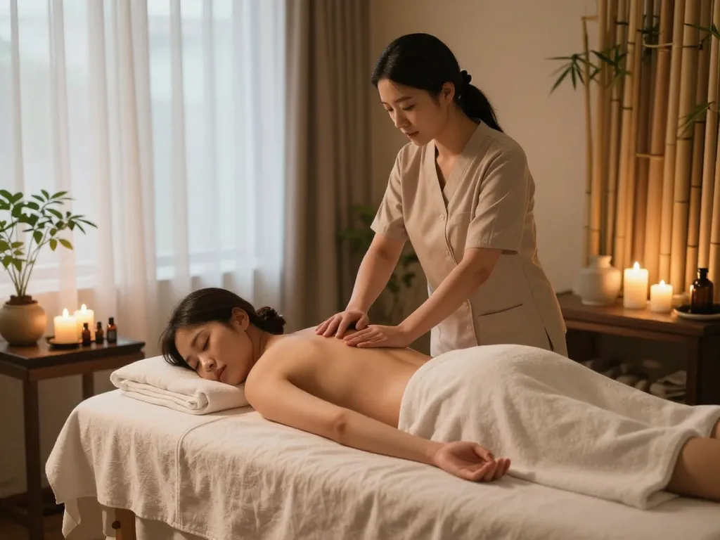 Relaxing 창원마사지 scene at a tranquil spa with soothing ambiance and calming decor.