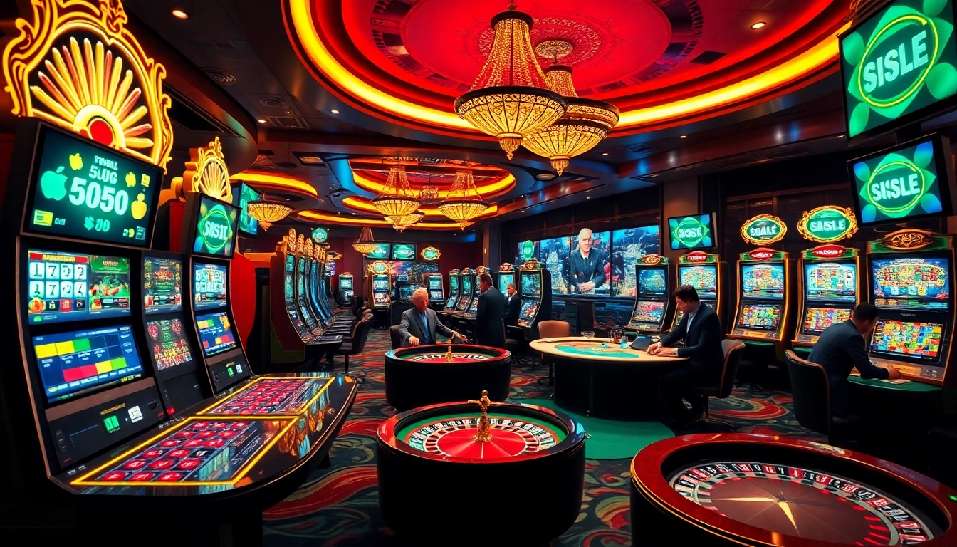 Joueurs profitant d'une expérience passionnante de casino en ligne avec des jeux vibrants et une ambiance luxueuse.