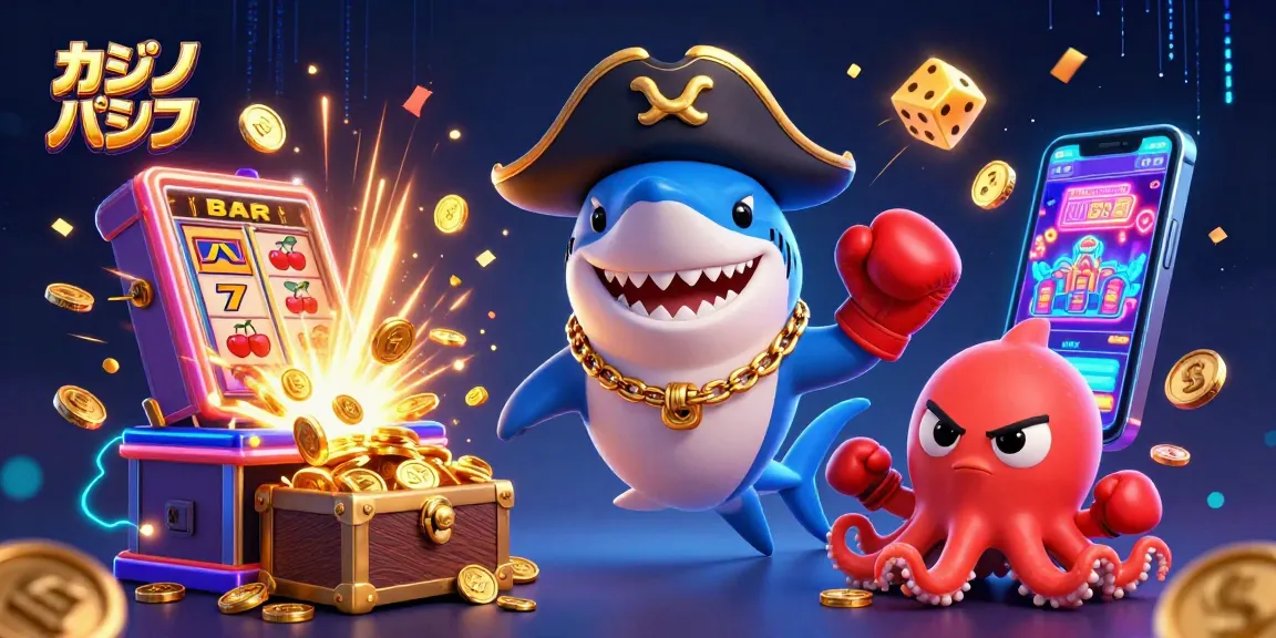 カジノ バカラ カジノの鮮やかなシーンで、パイレーツサメ、パッフ魚、タコが競演するスリリングなイラスト