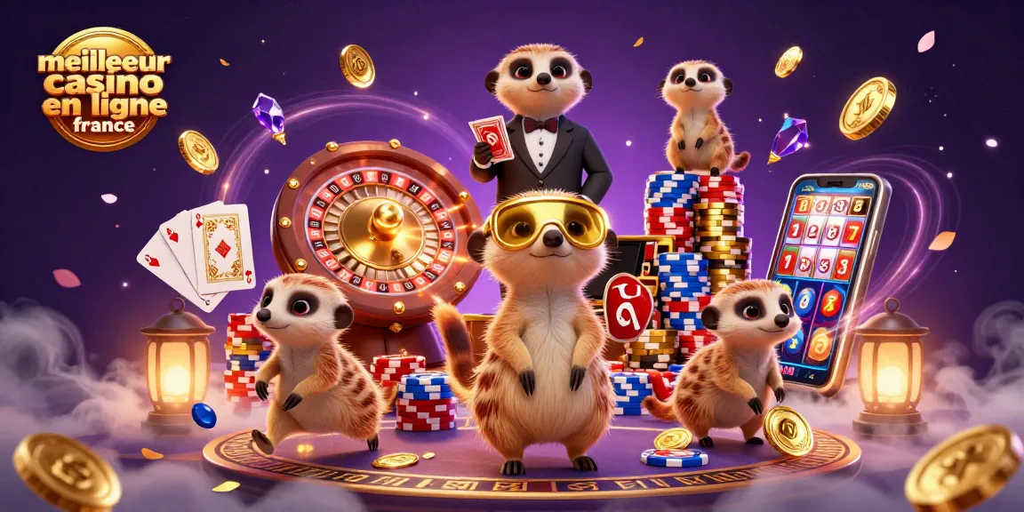 Visualisez le meilleur casino en ligne France avec des suricates dans un casino extravagant.