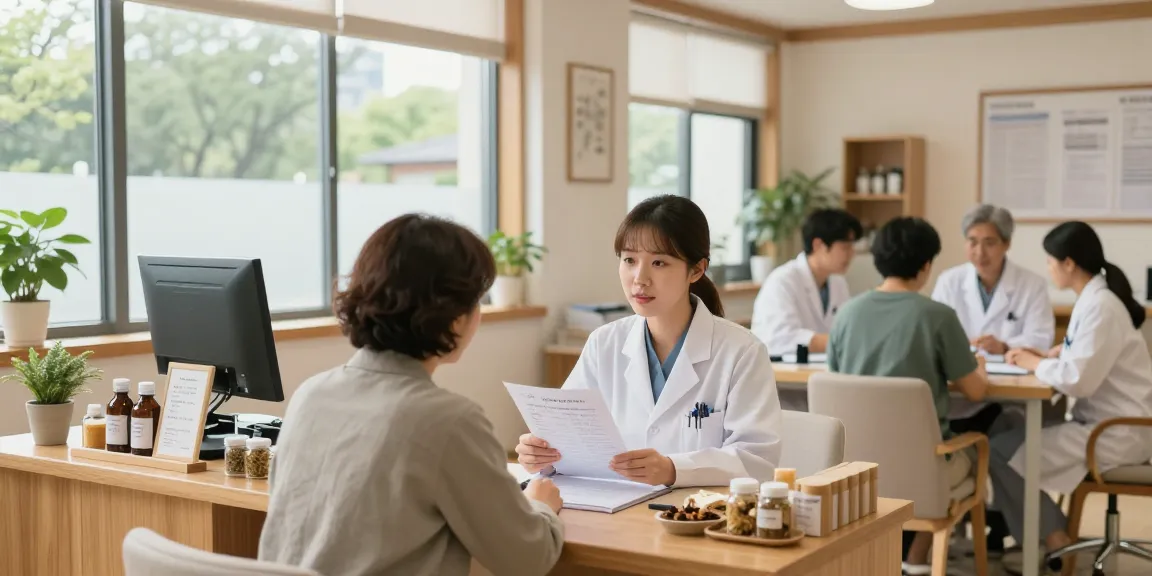 Engaging conversation at 수원교통사고한의원, female doctor guiding patient on accident recovery.