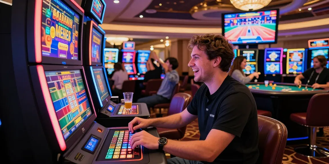 A player at a credit card casino sites enjoying the vibrant gaming atmosphere with slot machines and live dealer tables.