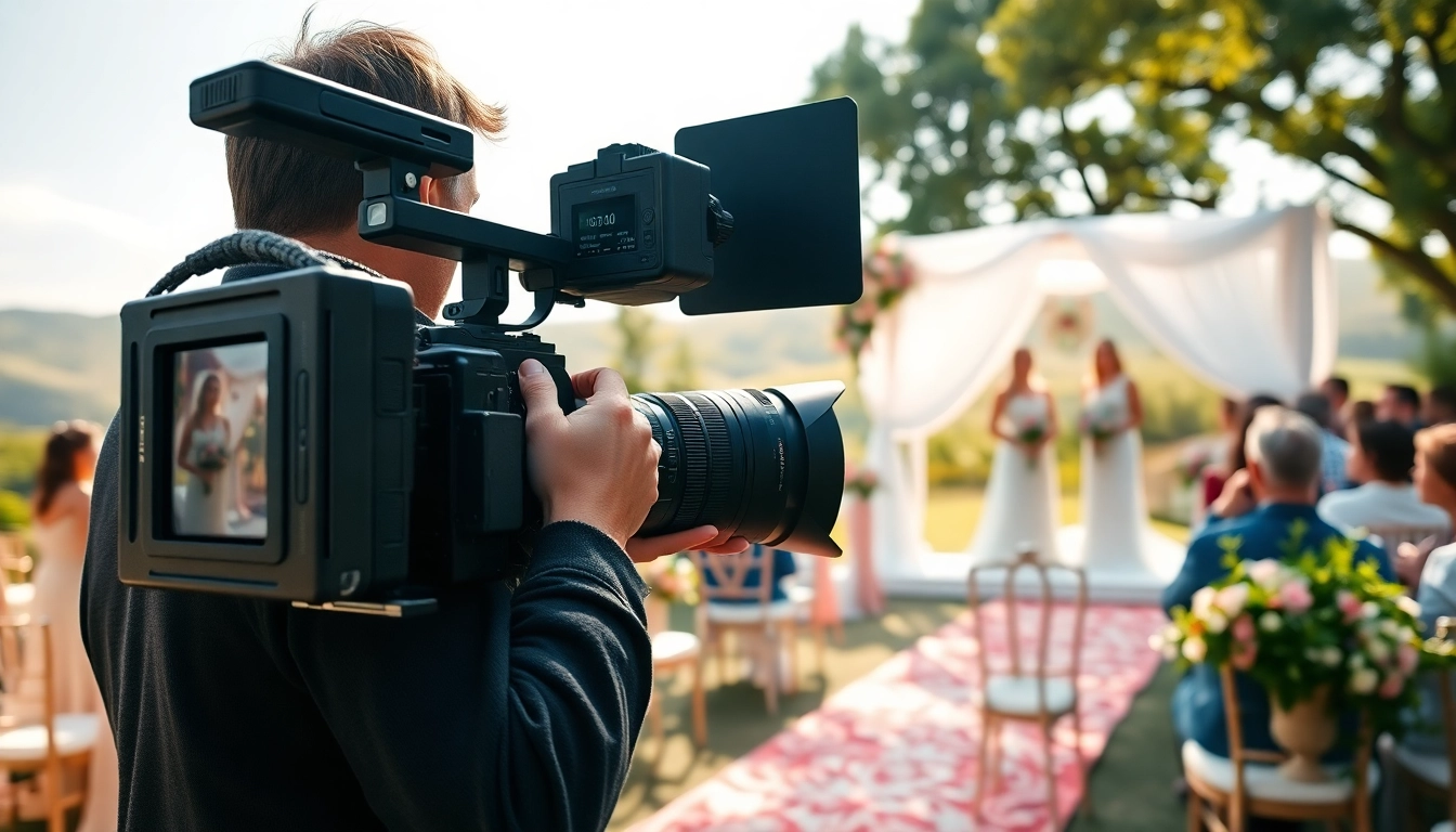 Cinematic video production capturing a wedding scene with vibrant colors and natural lighting.