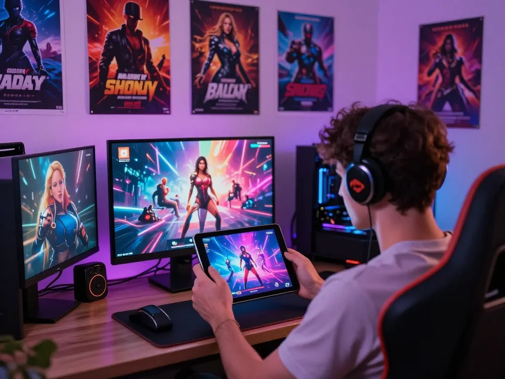Engaging scene of a player enjoying a sex simulator on a tablet, highlighting adult gaming diversity.