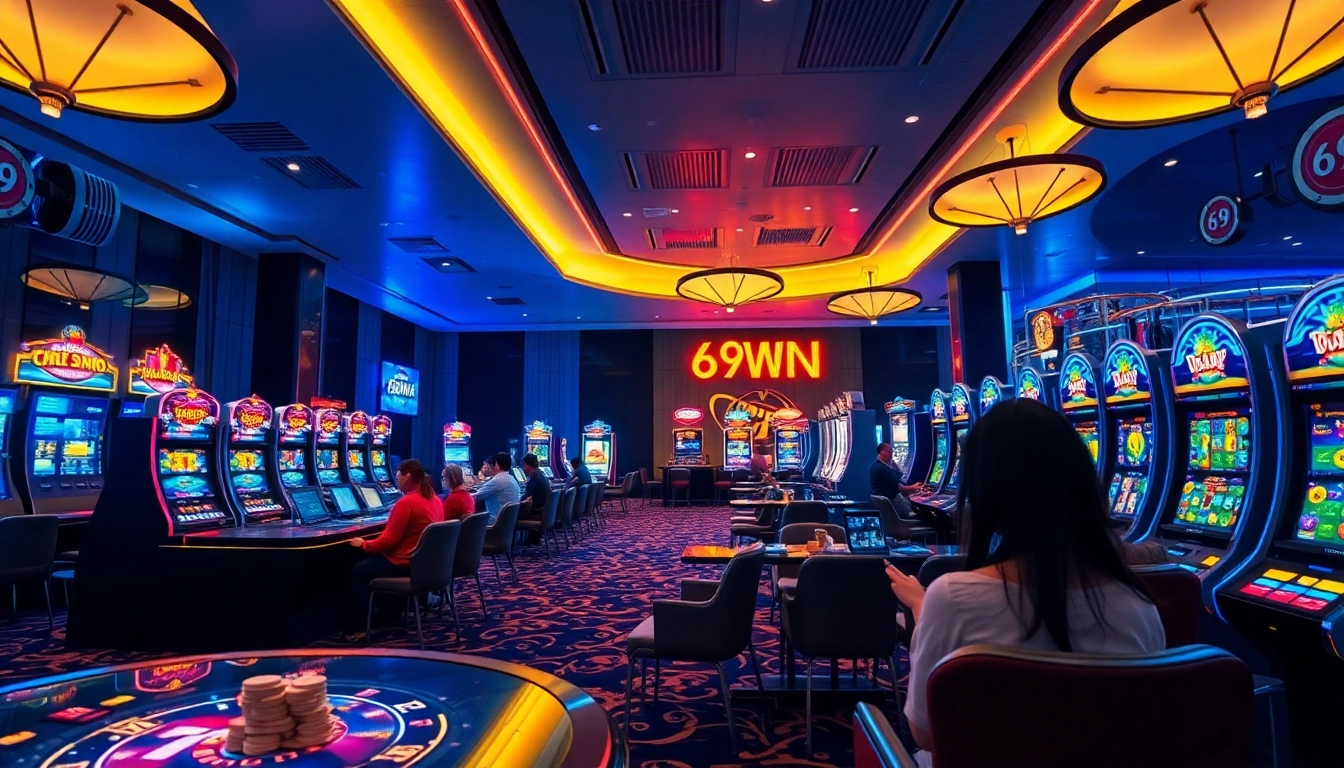 69 VN online casino showcasing interactive gaming experience and vibrant slot machines.