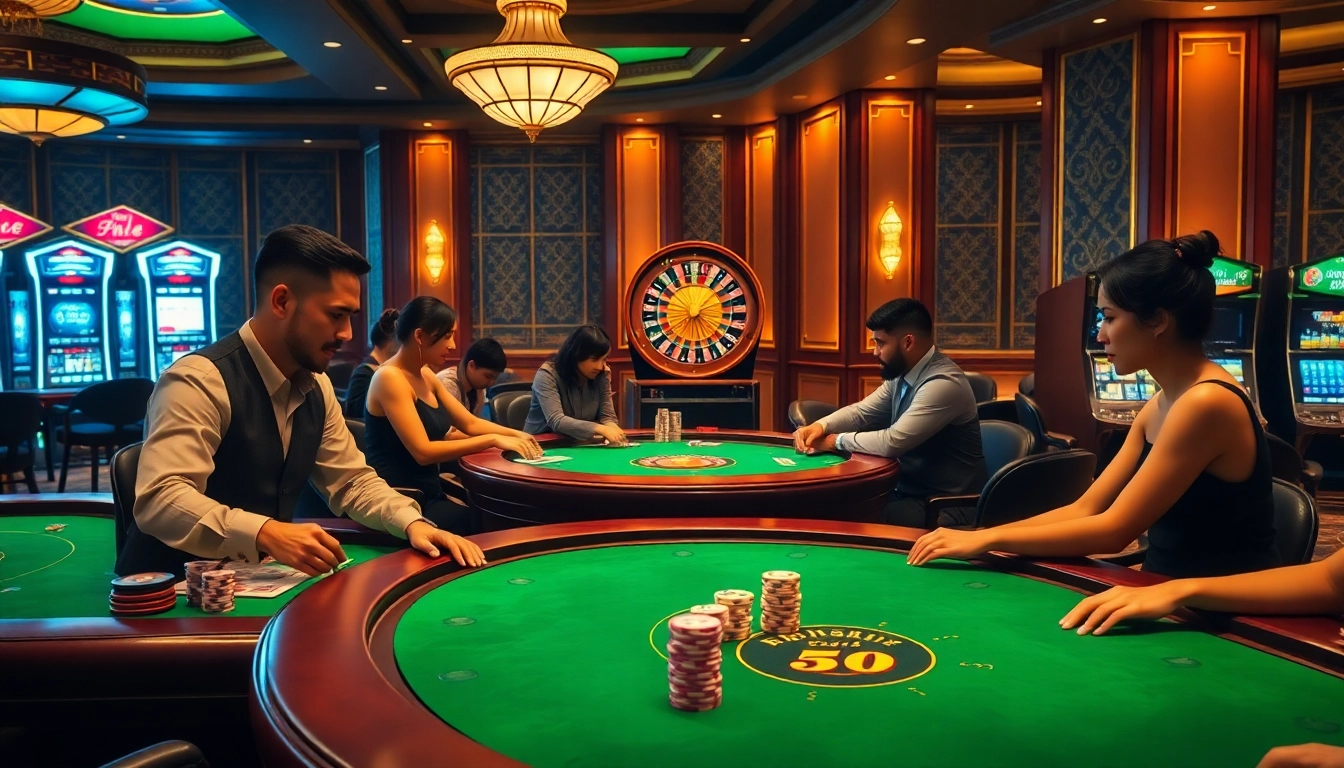 Engage in thrilling gameplay at 68 game bài with vibrant casino tables and lively players.