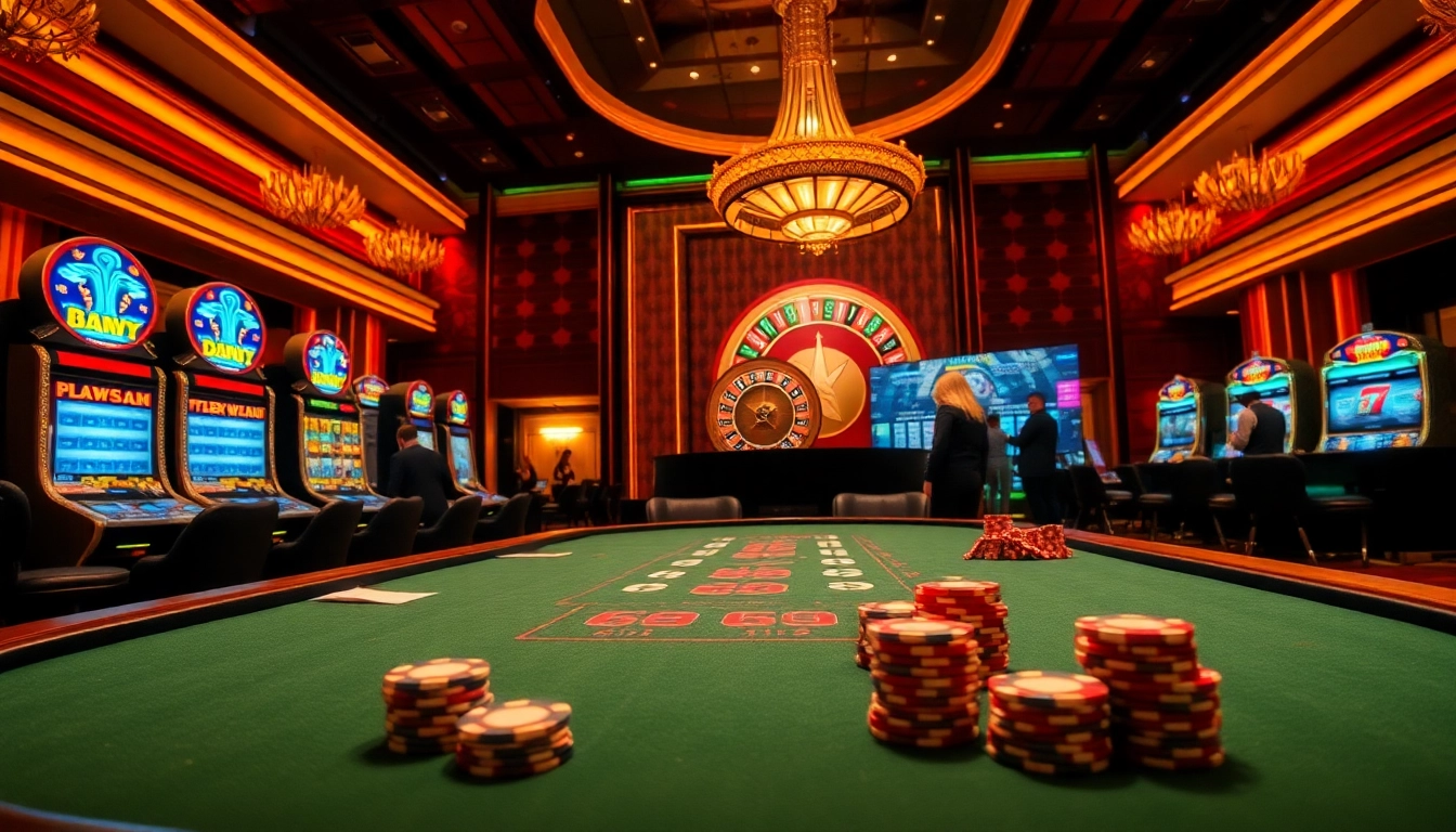 An exciting casino scene with a luxurious poker table and thrilling games inspired by nk88.luxury.