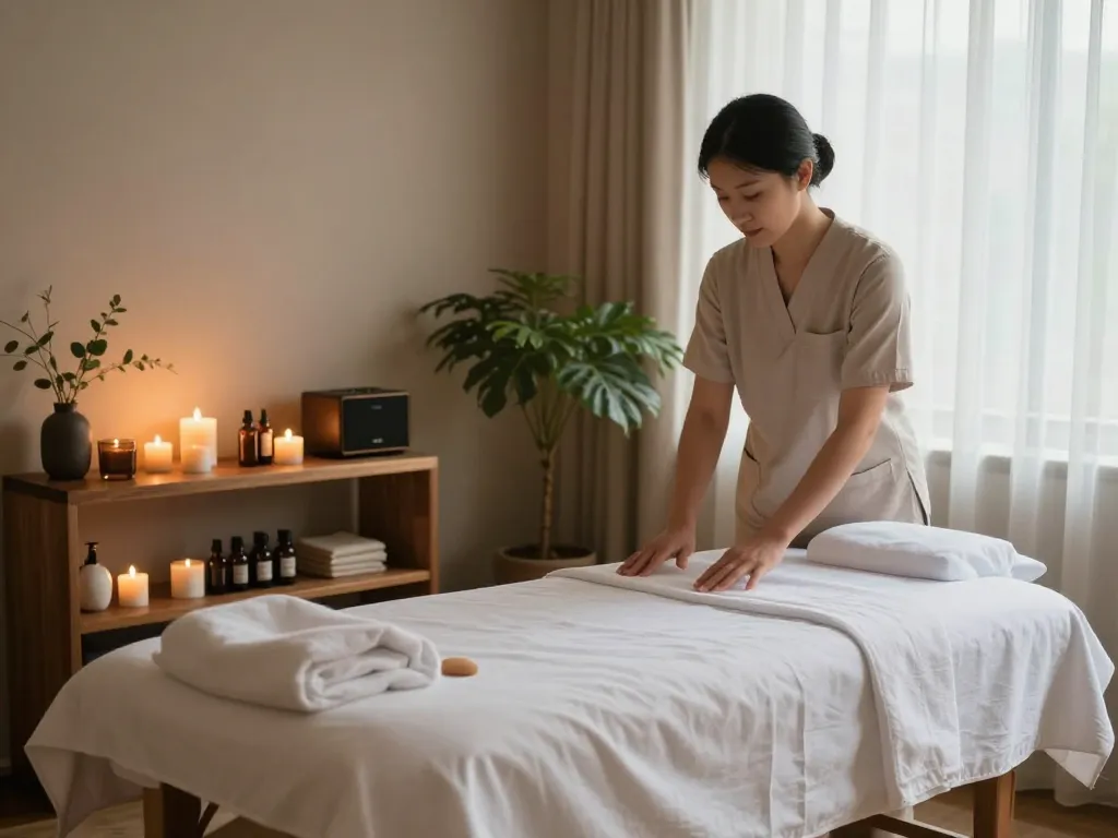 Relaxing 부전동마사지 therapy session setting with calming light and tranquil atmosphere