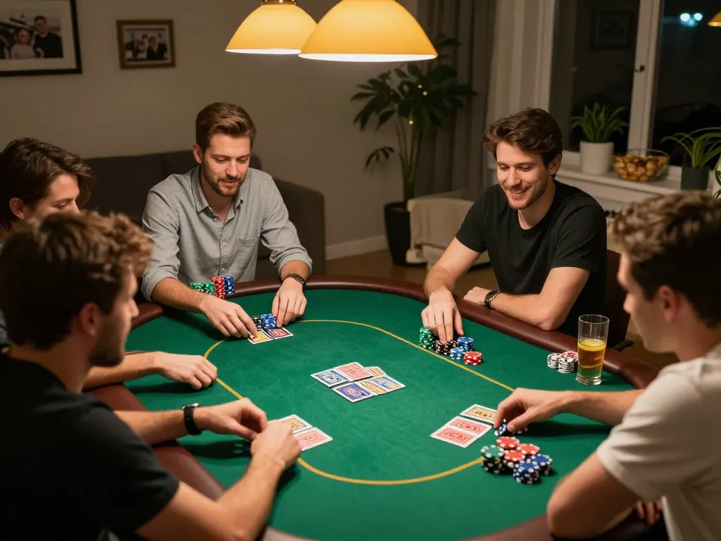 Friends enjoying a poker night showcasing strategies at an alexis77 gaming table