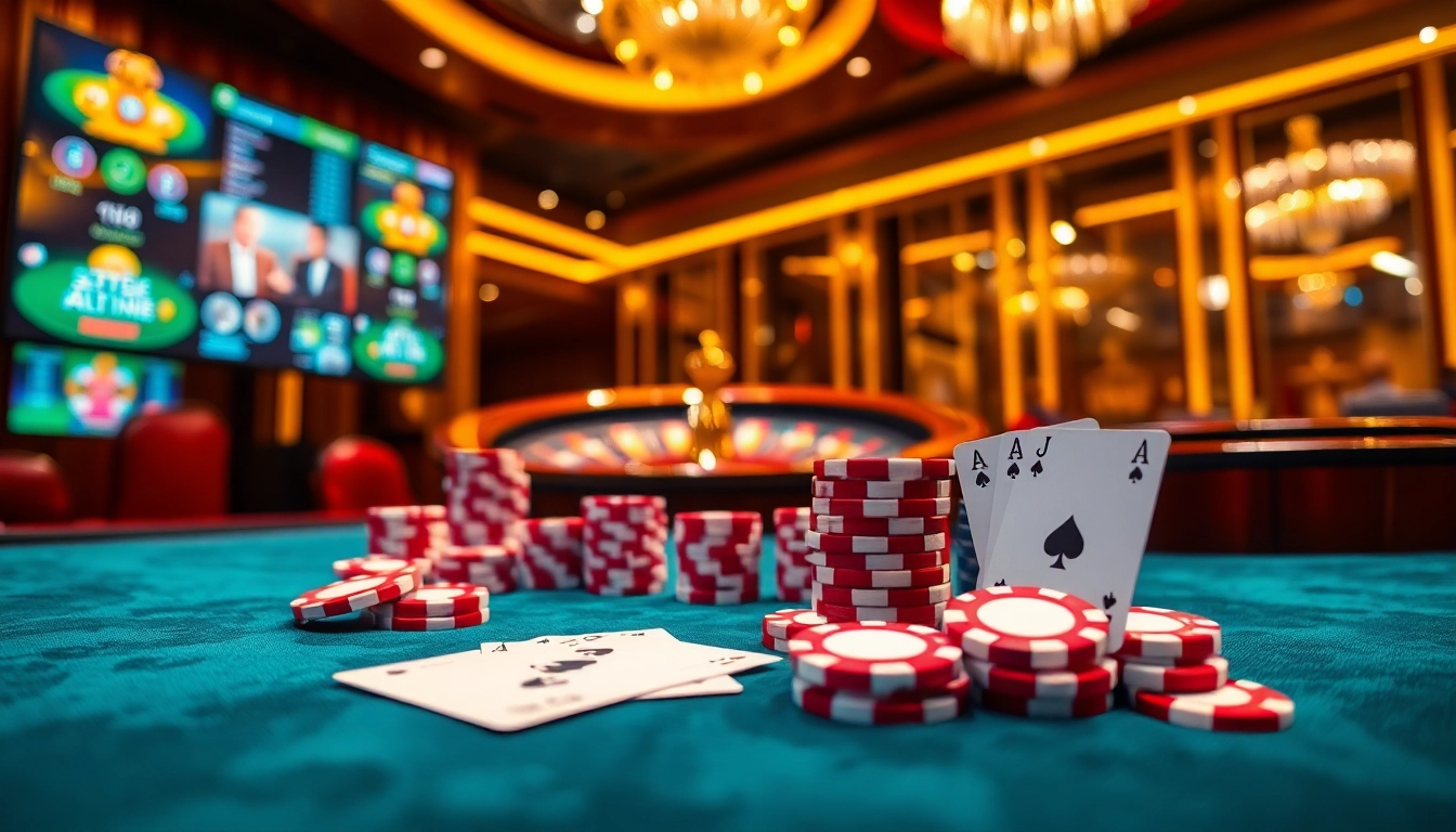 Profiter d'un jeu passionnant dans un casino en ligne avec des jetons et des cartes vibrants.