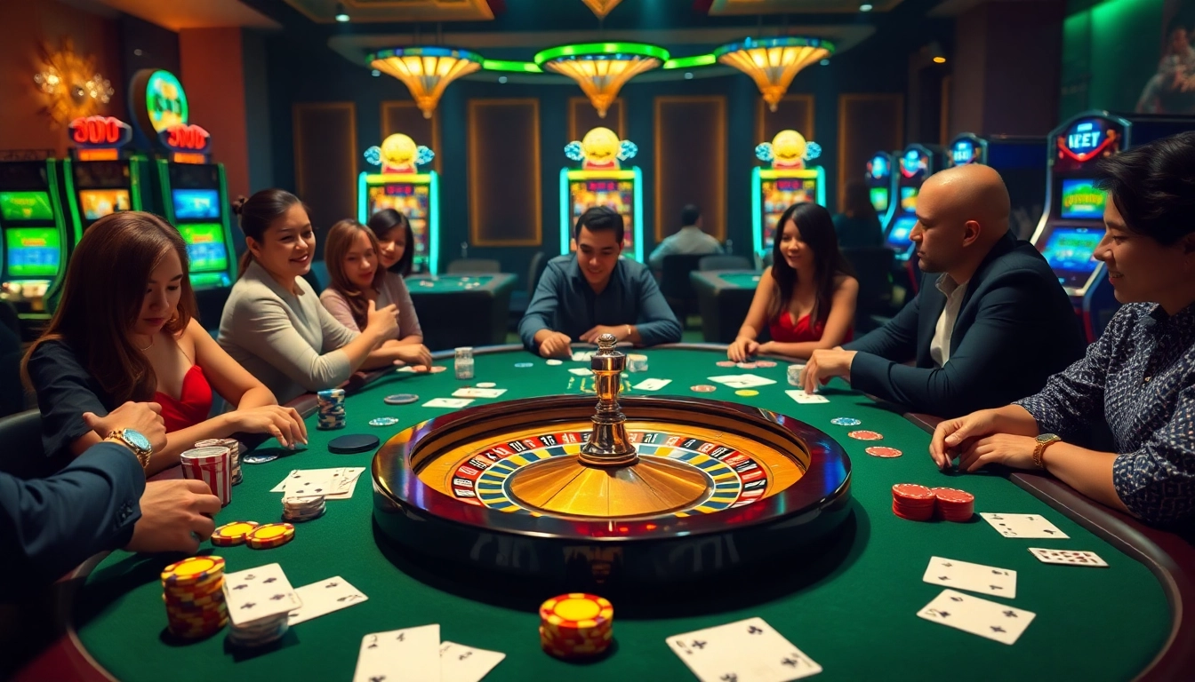 Players enjoying a high-stakes game at 88bet's luxurious casino table, showcasing excitement and strategy.