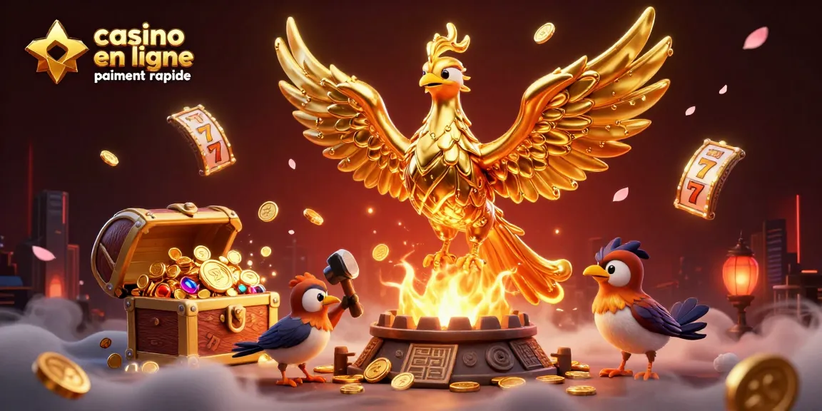 Célébrez le casino en ligne paiement rapide avec une illustration dynamique de la pièce d'or et de la richesse.
