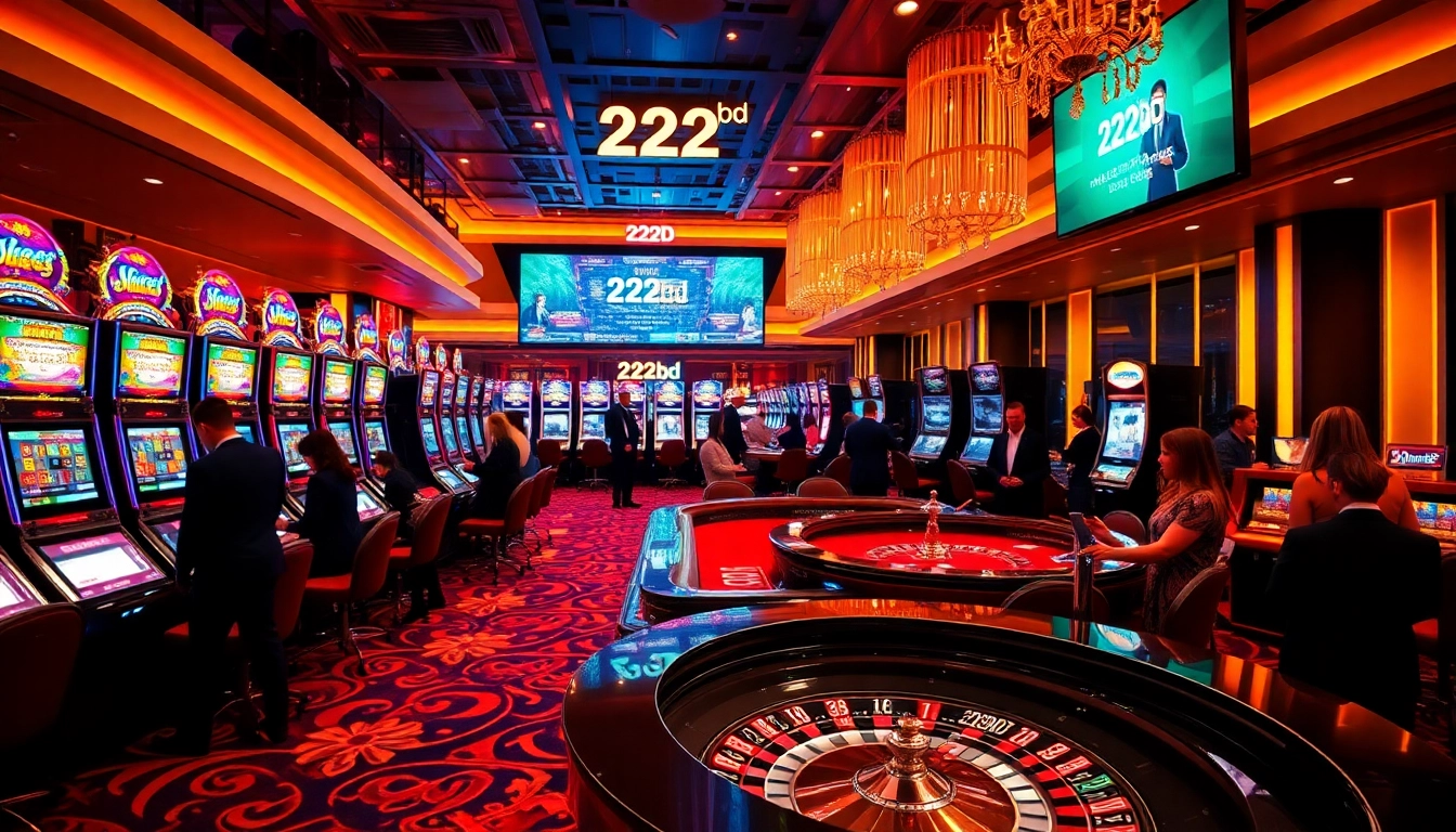 Engaging casino scene showcasing vibrant gameplay at 222bd slots and roulette table.