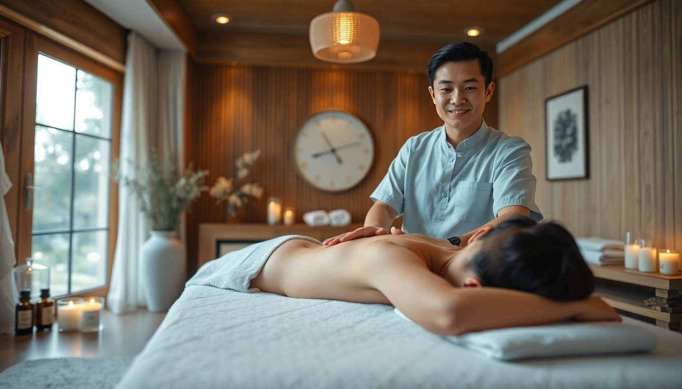출장마사지 session in a luxurious home setting, showcasing a professional therapist and serene environment.