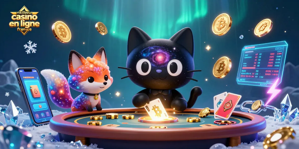 Le meilleur casino en ligne France offre une ambiance cosmique avec un chat noir gravitationnel attirant des jetons d'or.