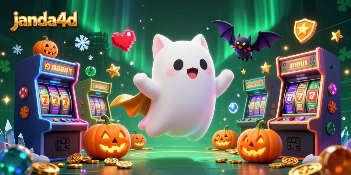 janda4d menghadirkan suasana kasino dengan karakter kucing hantu dan buah-buahan slot yang bersinar.